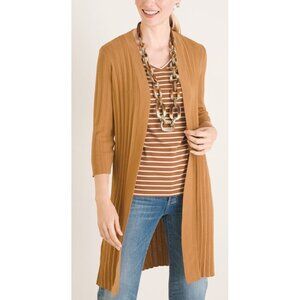 Chicos Long‎ Line Maxi Pleated Open Front Cardigan English Toffee Gold 0 S $109